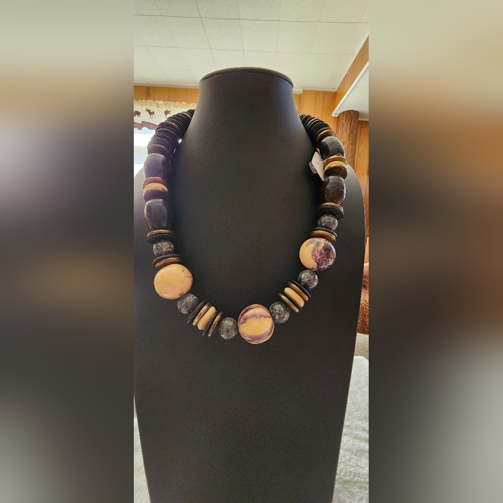 STUNNING Bold Artisan Statement Necklace with Chunky Marbled Beads